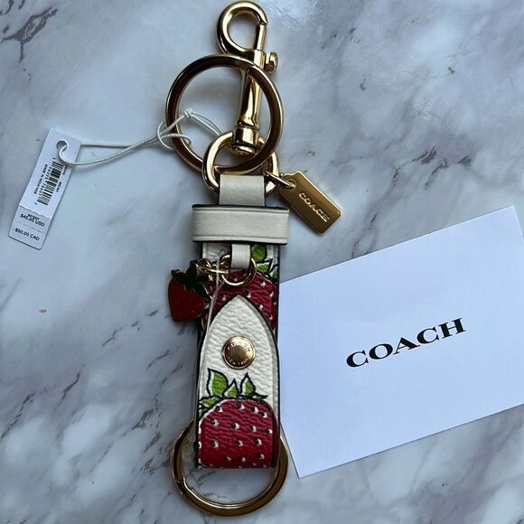 Coach Strawberry Trigger Snap Bag Charm In Signature Canvas Charm Key Holder - Picture 8 of 16